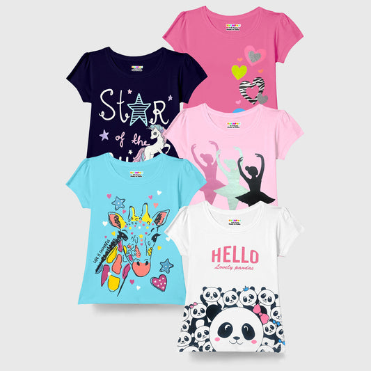 KUCHIPOO Girls Half Sleeves T-Shirts