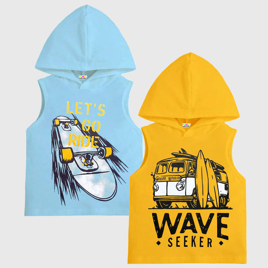 KUCHIPOO Boys Sleeveless Hood T-Shirts