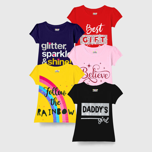 KUCHIPOO Girls Half Sleeves T-Shirts