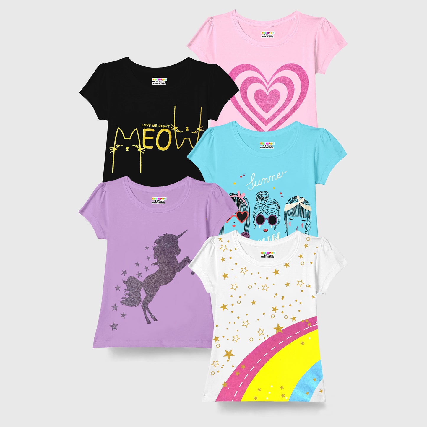KUCHIPOO Girls Half Sleeves T-Shirts
