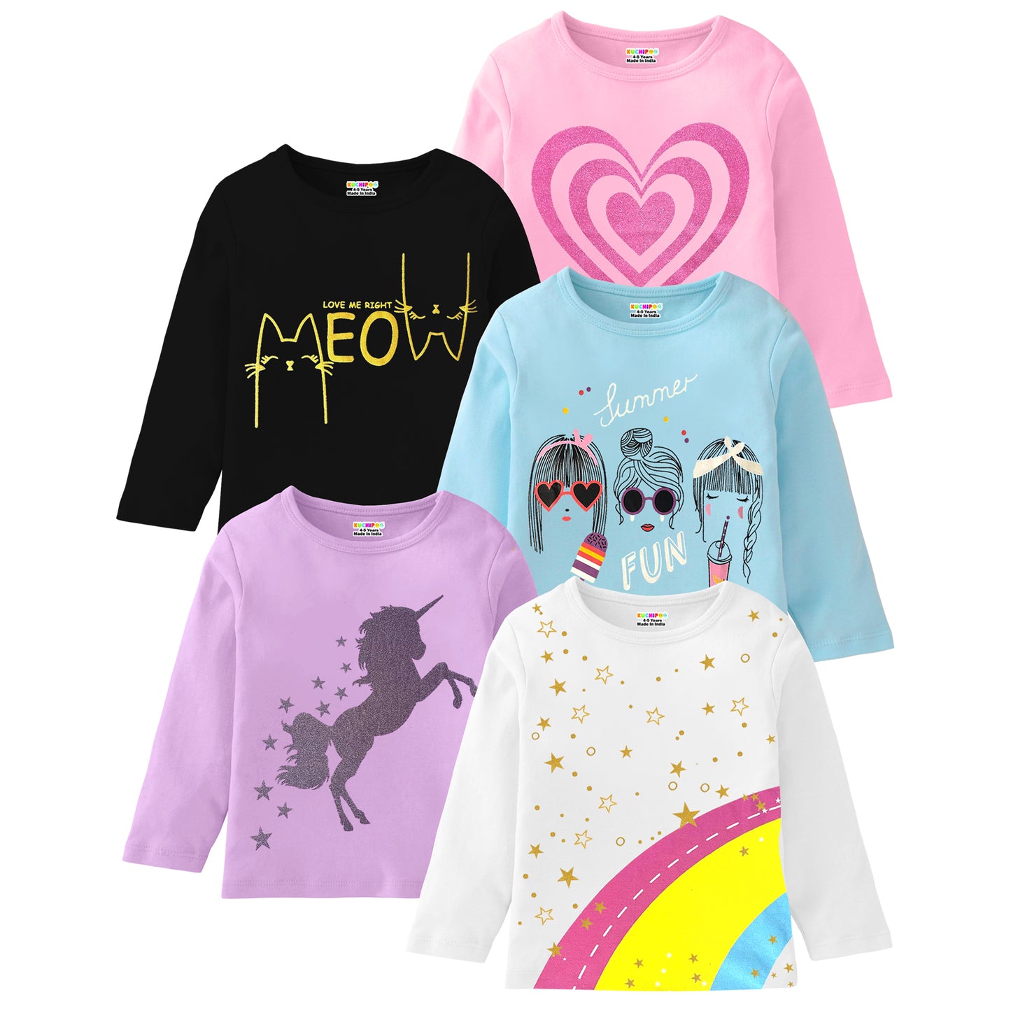 KUCHIPOO Girls Full Sleeves T-Shirts