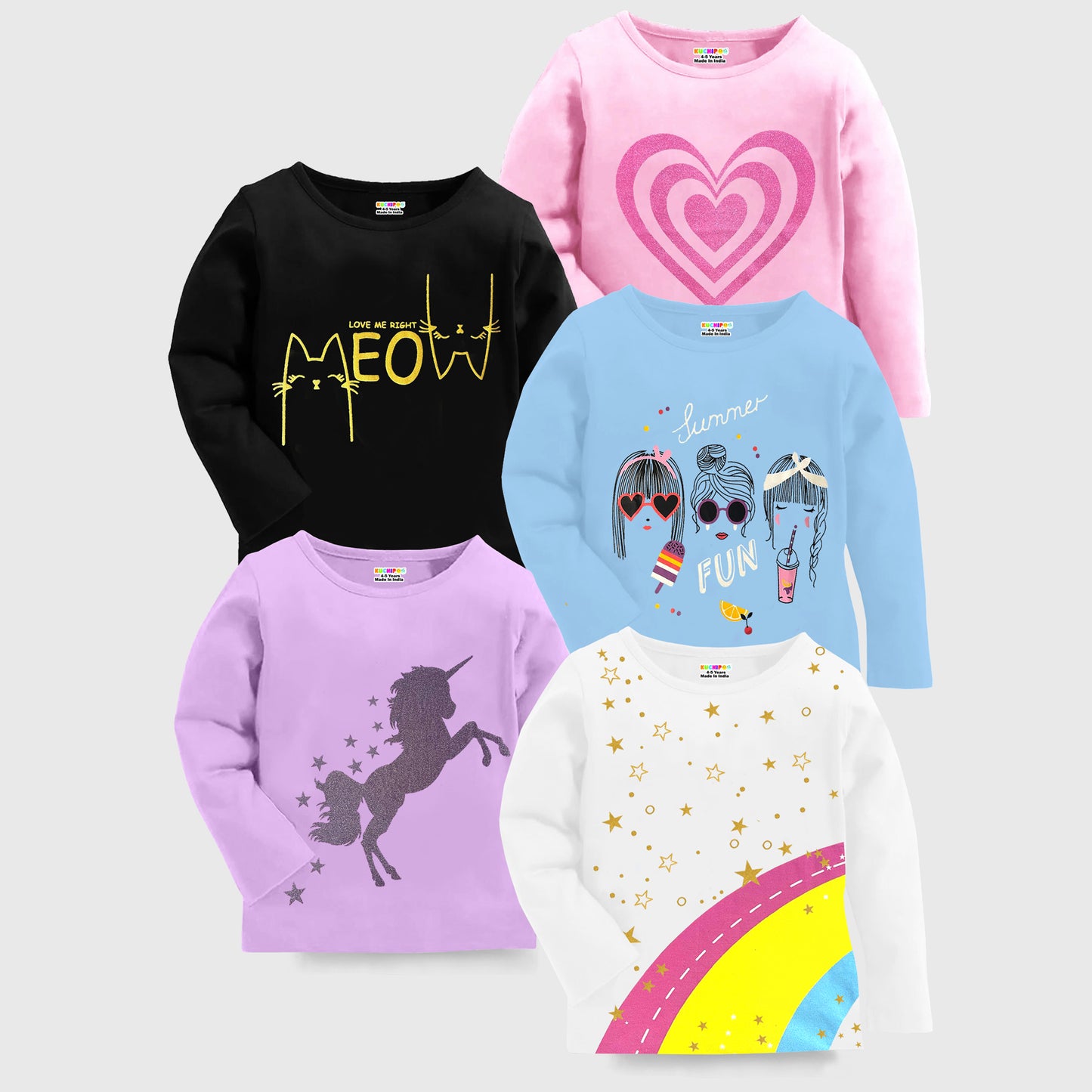 KUCHIPOO Girls Full Sleeves T-Shirts