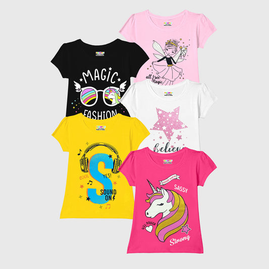 KUCHIPOO Girls Half Sleeves T-Shirts