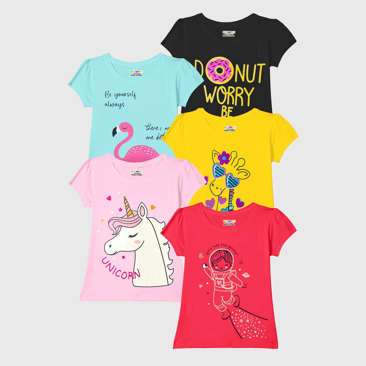 KUCHIPOO Girls Half Sleeves T-Shirts