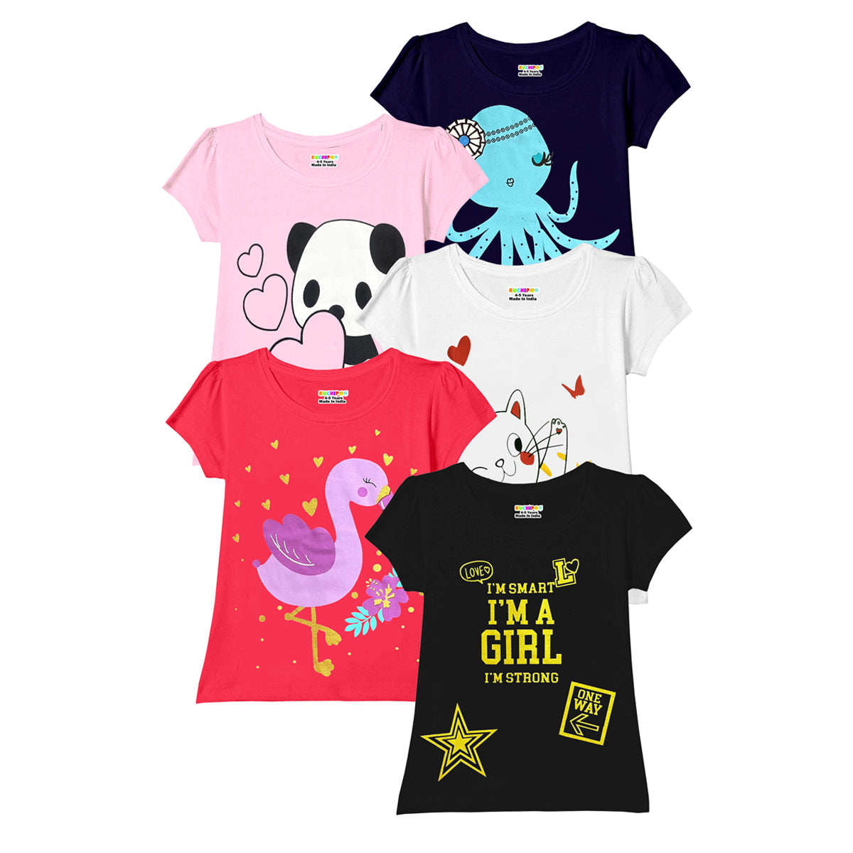KUCHIPOO Girls Half Sleeves T-Shirts