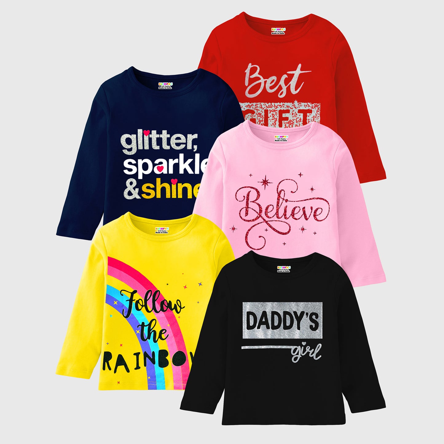 KUCHIPOO Girls Full Sleeves T-Shirts