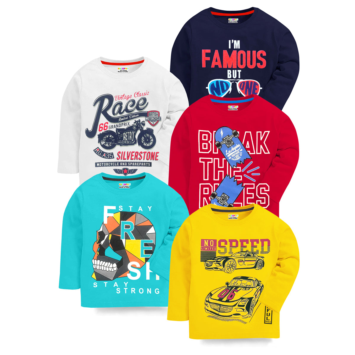 KUCHIPOO Boys  Full Sleeves T-Shirts