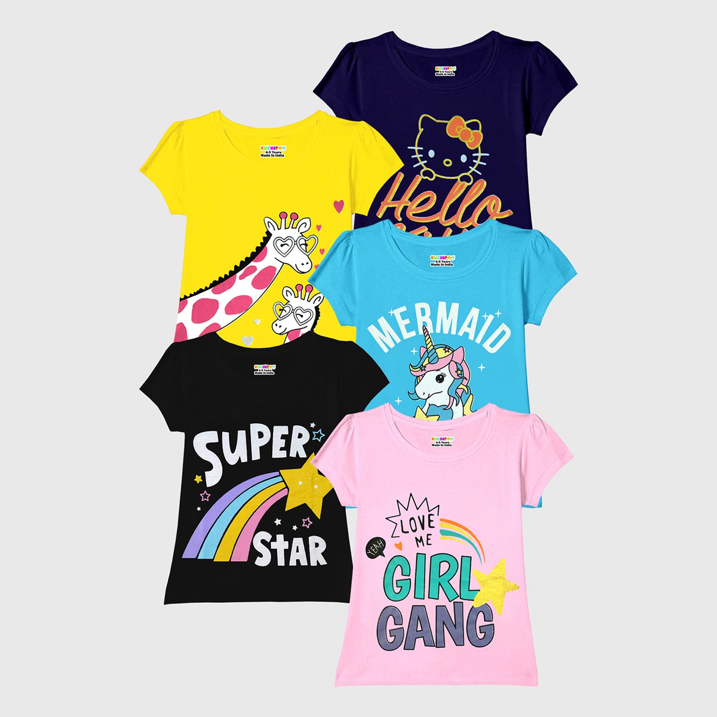 Kuchipoo Girls Half Sleeves Regular Fit Cotton T-Shirt