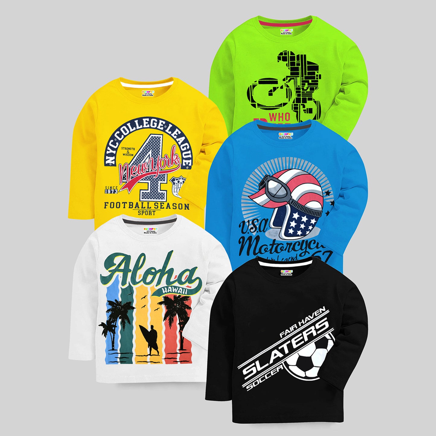 KUCHIPOO Boys  Full Sleeves T-Shirts