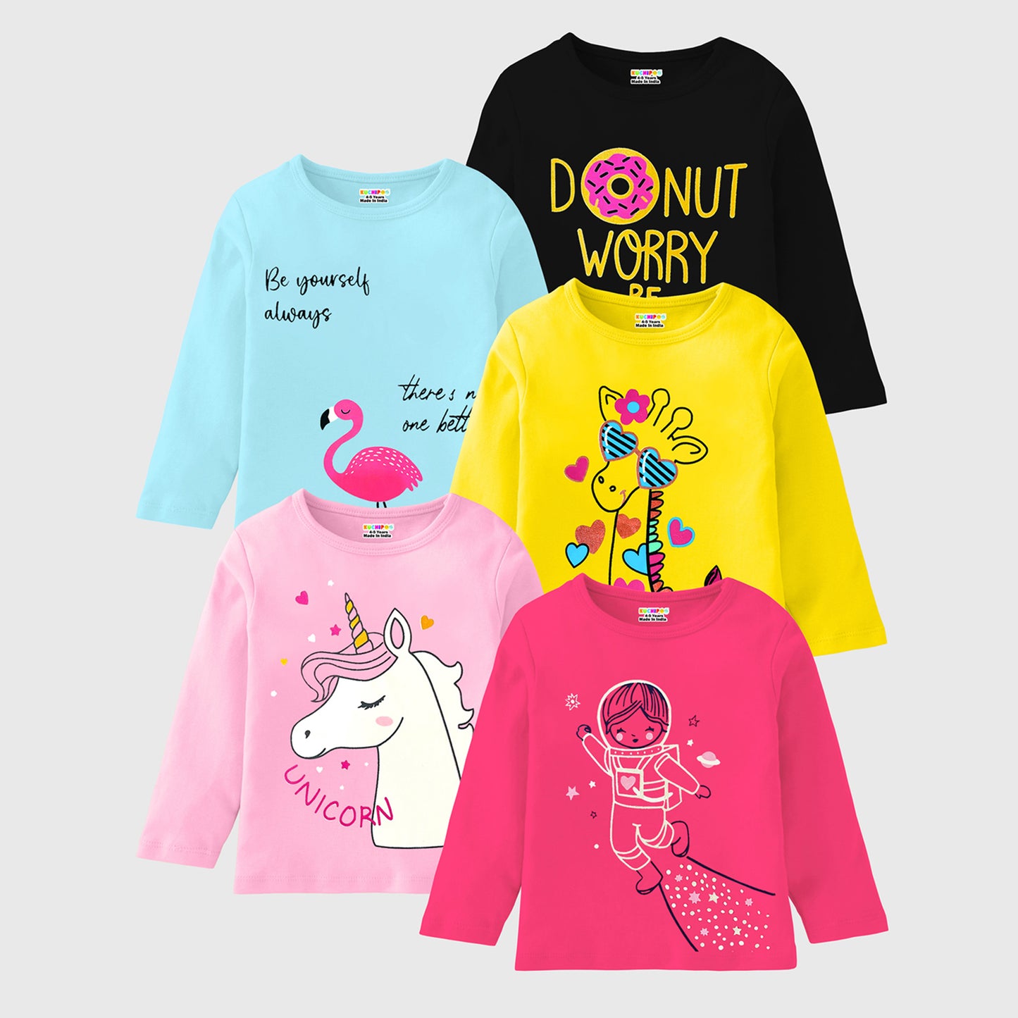 KUCHIPOO Girls Full Sleeves T-Shirts