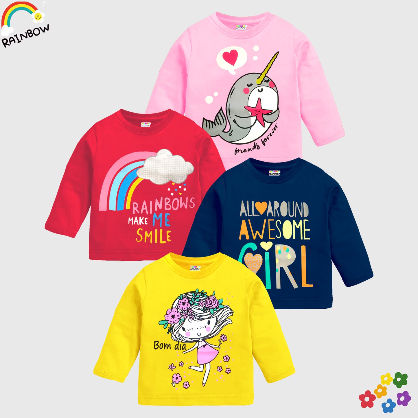 KUCHIPOO Baby Girls Full Sleeves T-Shirts