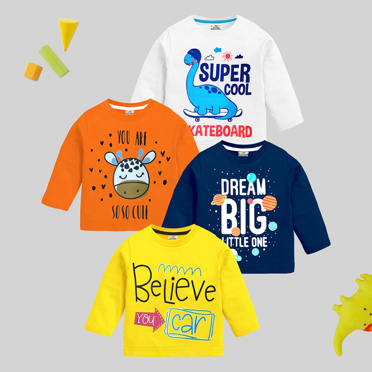 KUCHIPOO Baby Boys and Baby Girls Full Sleeves T-Shirts