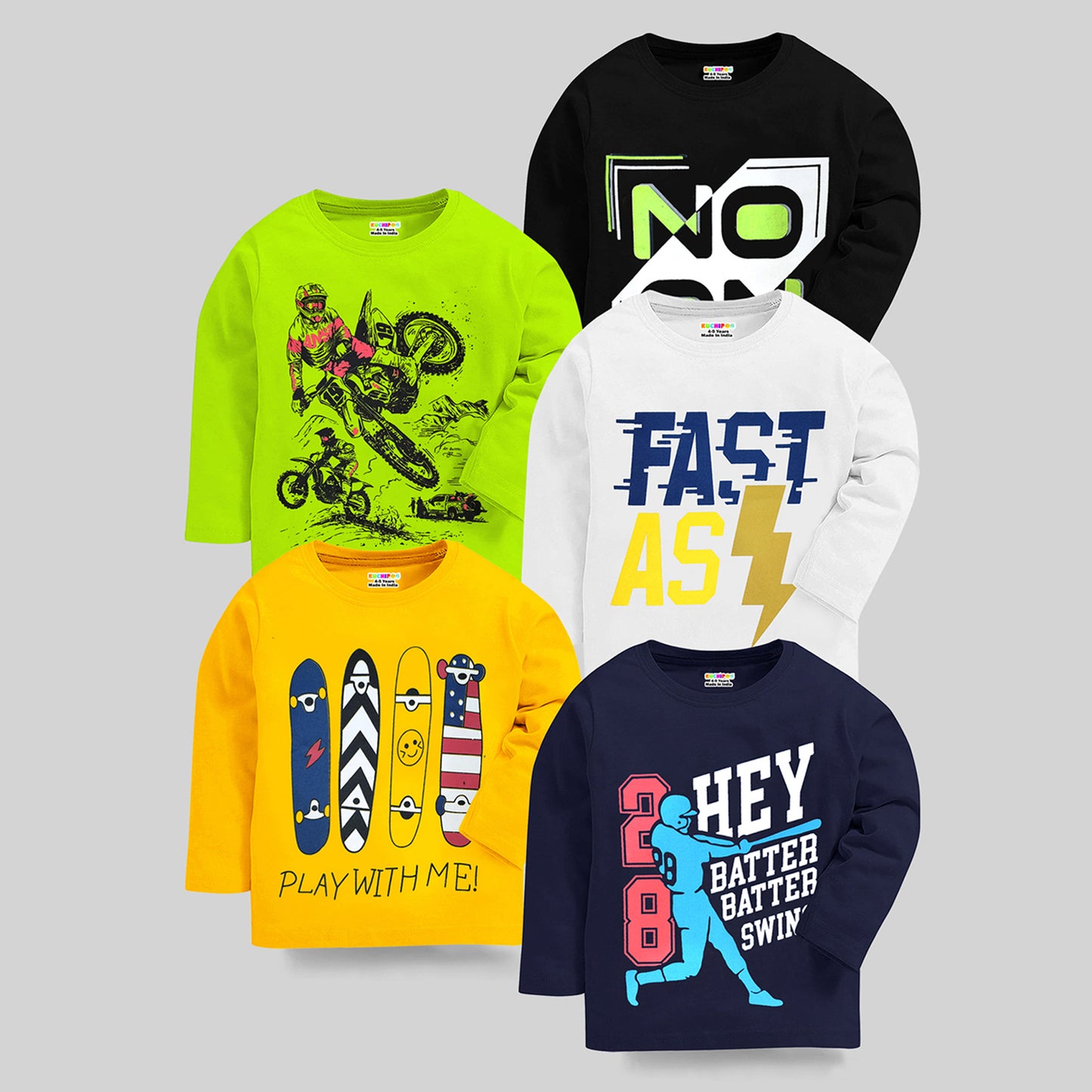 KUCHIPOO Boys  Full Sleeves T-Shirts