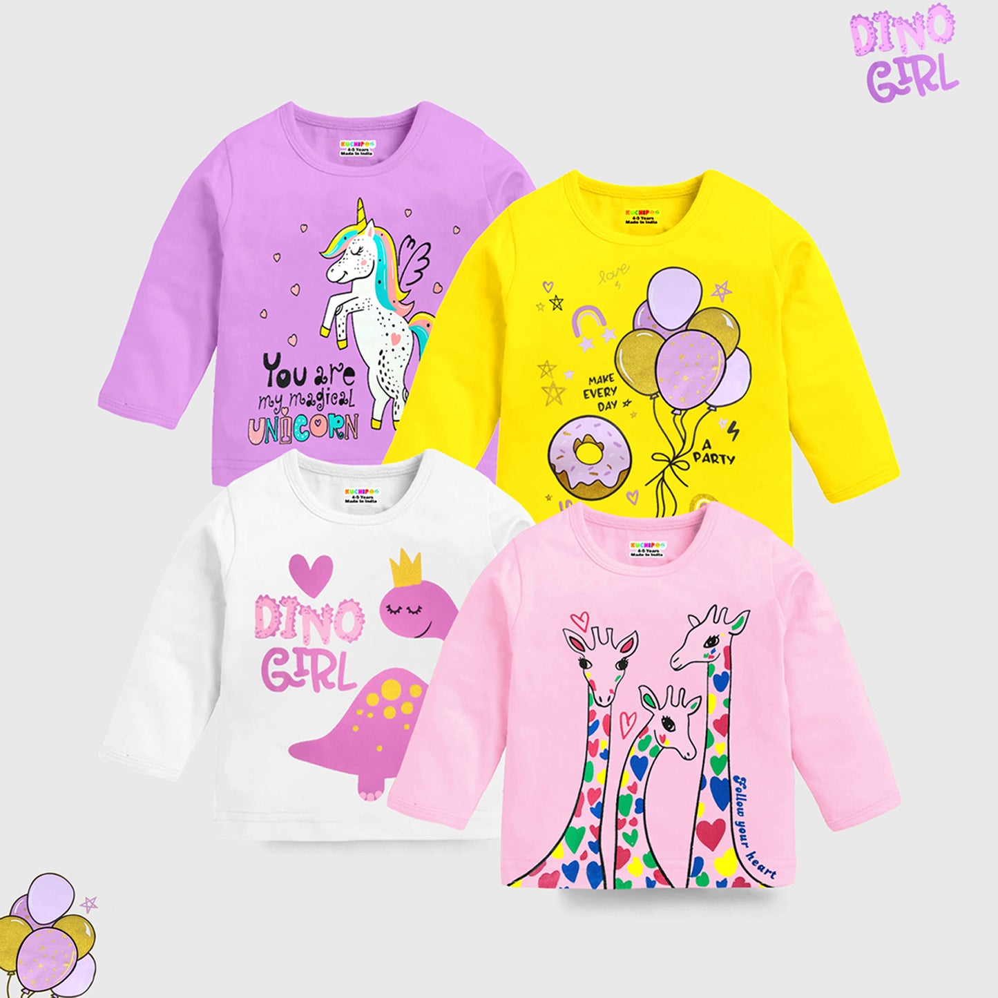 KUCHIPOO Girls  Full Sleeves T-Shirts