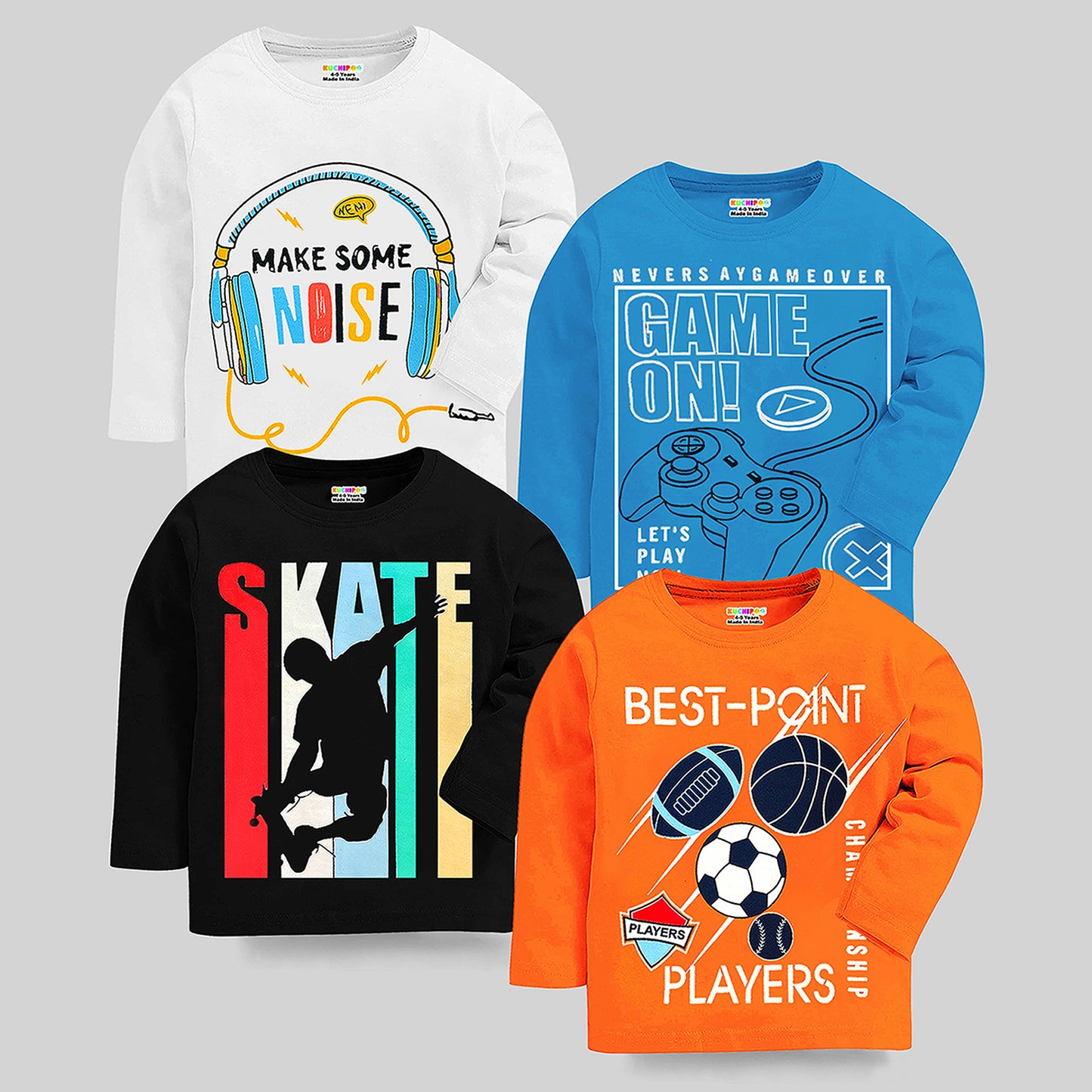 KUCHIPOO Boys Full Sleeves T-Shirts