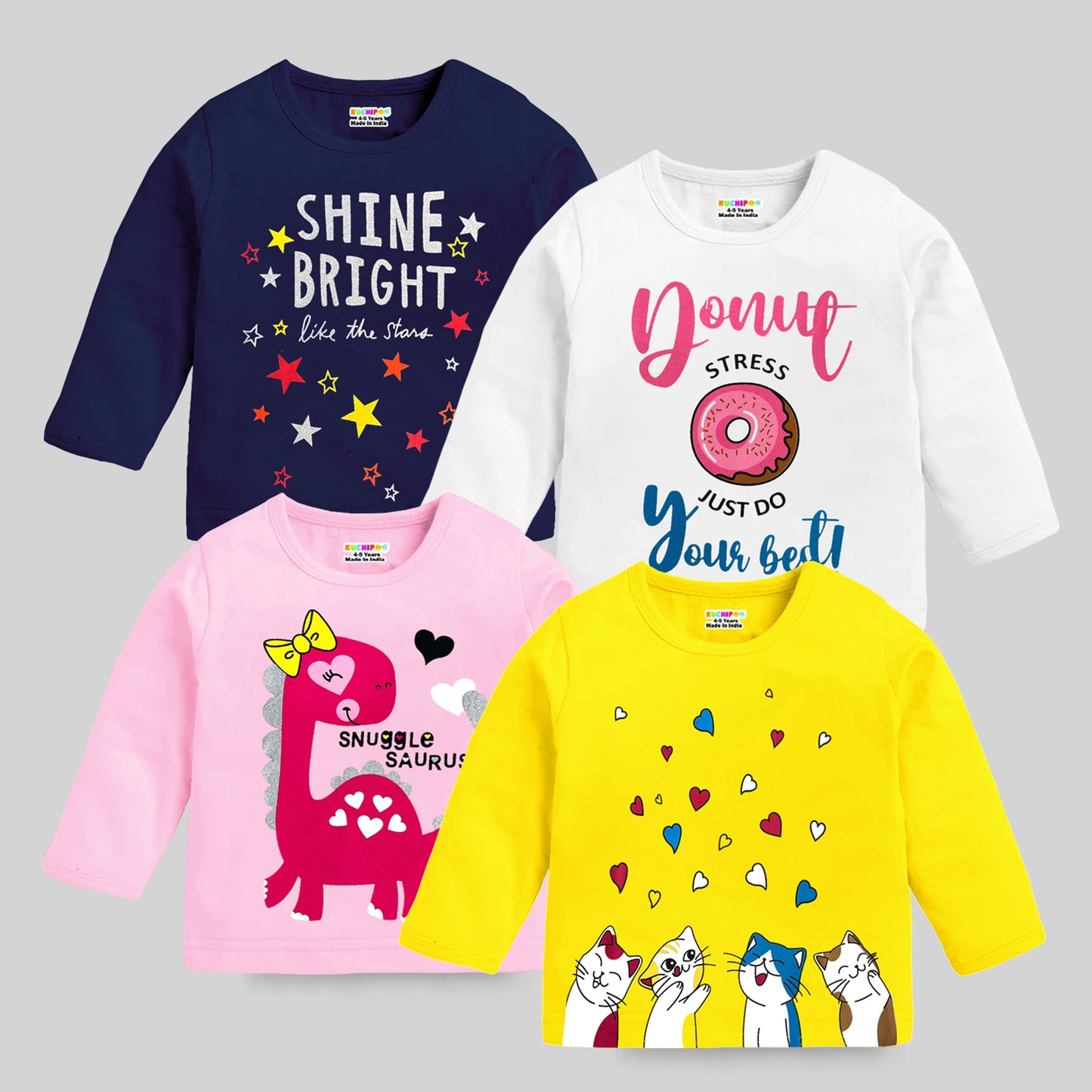 KUCHIPOO Baby Girls  Full Sleeves T-Shirts
