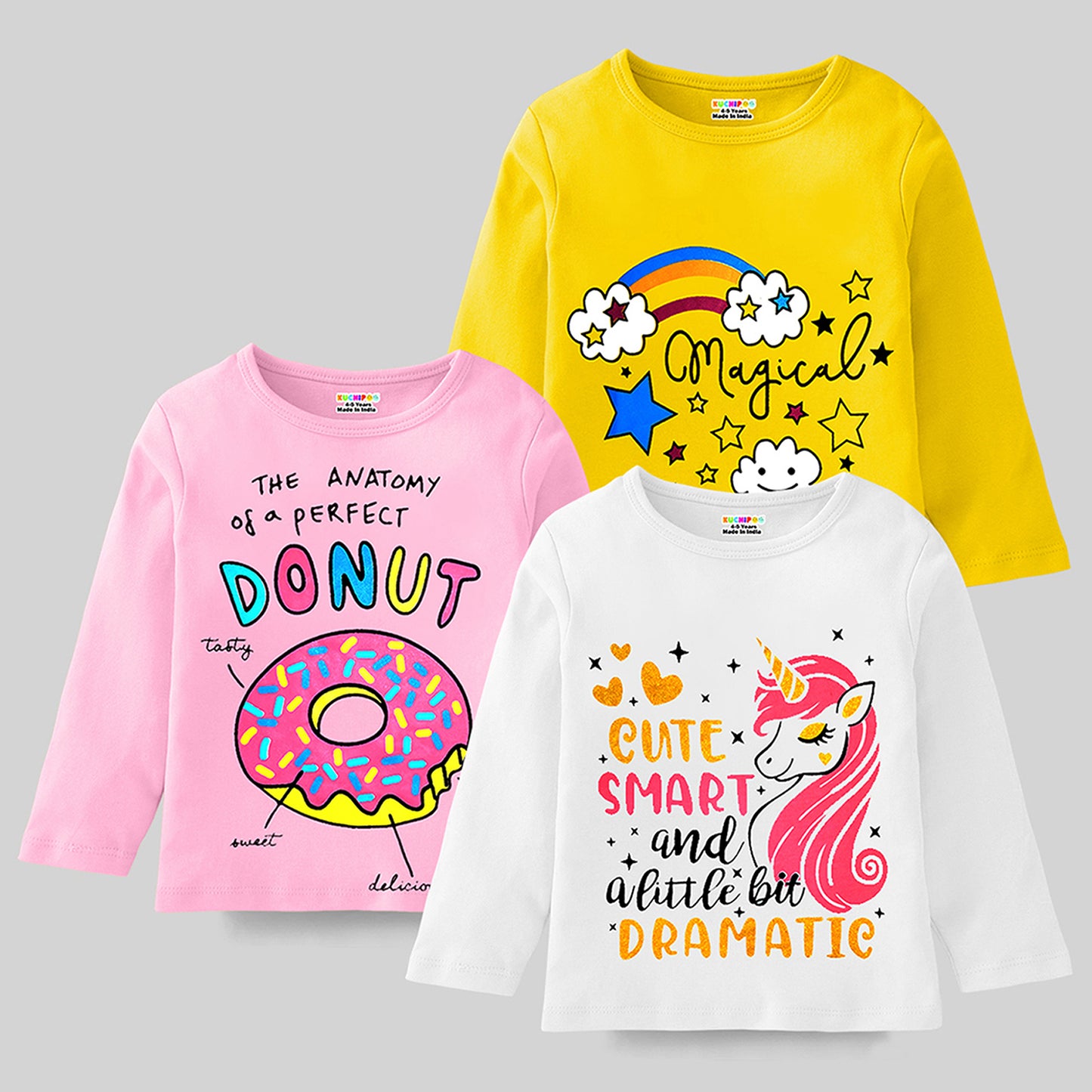 KUCHIPOO Girls Full Sleeves T-Shirts