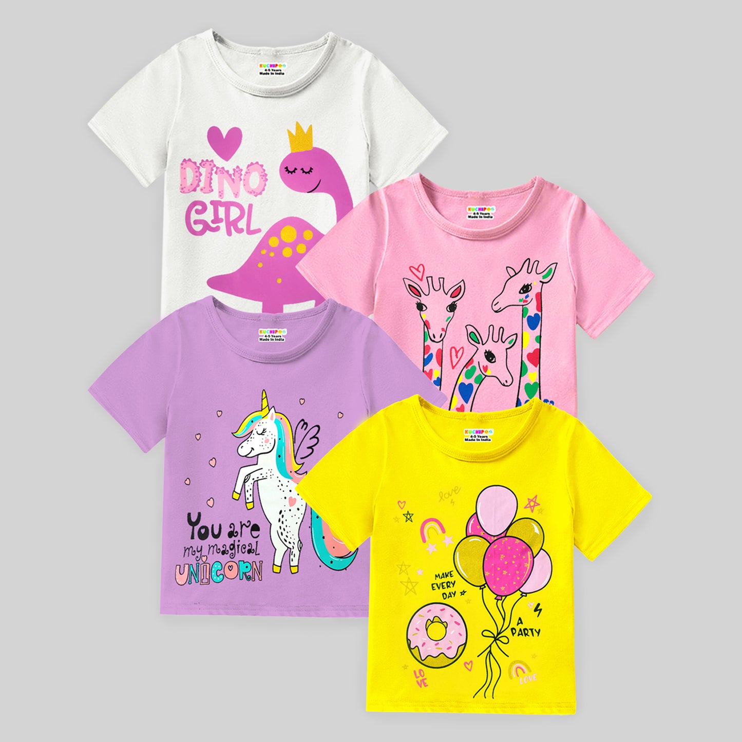 KUCHIPOO Baby Girls Half Sleeves T-Shirts