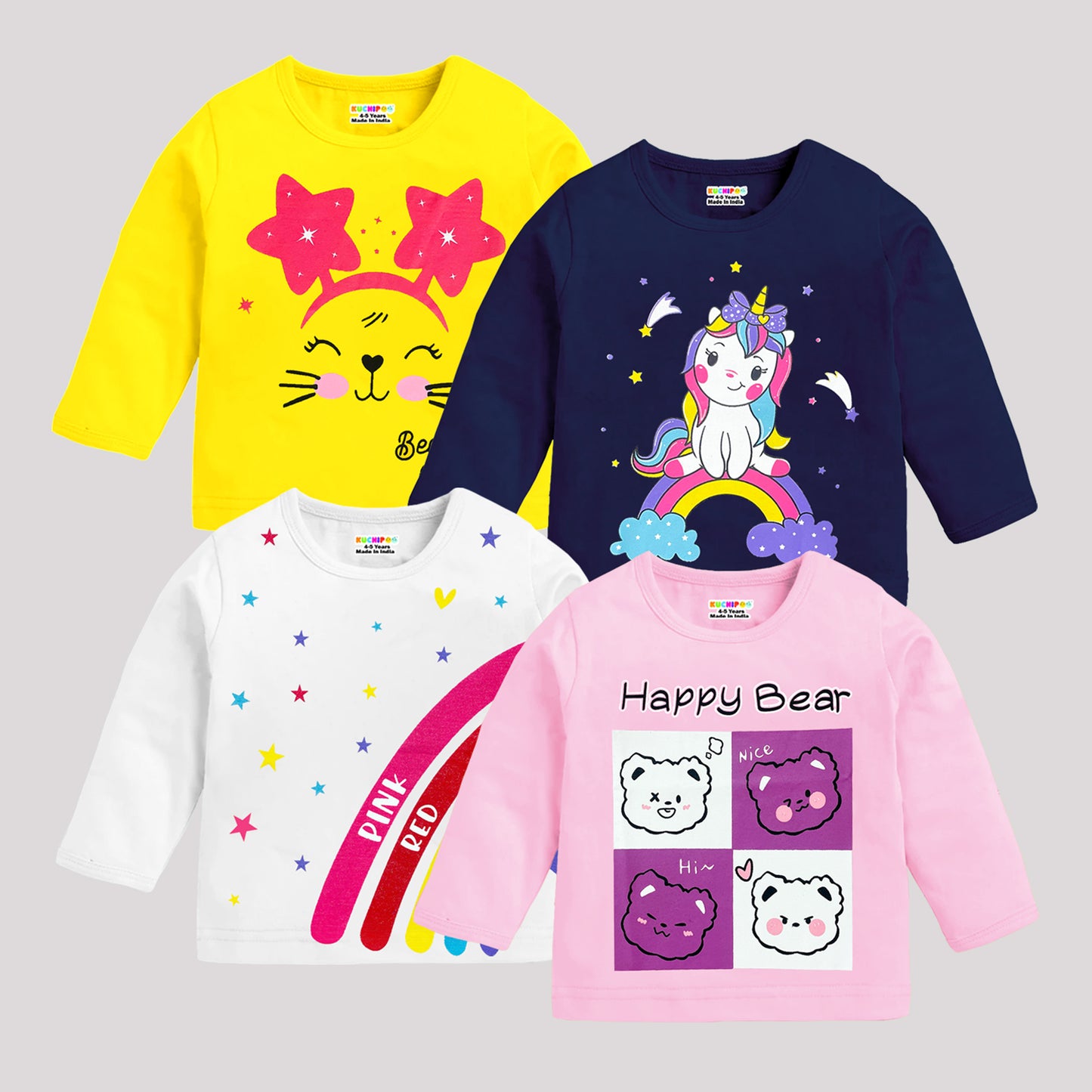 KUCHIPOO Girls Full Sleeves T-Shirts