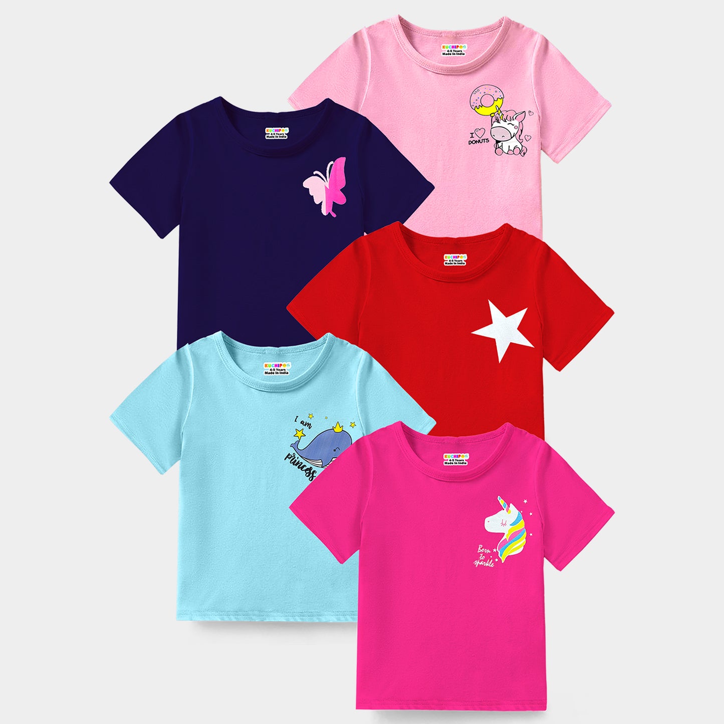 KUCHIPOO Girls Half Sleeves T-Shirts