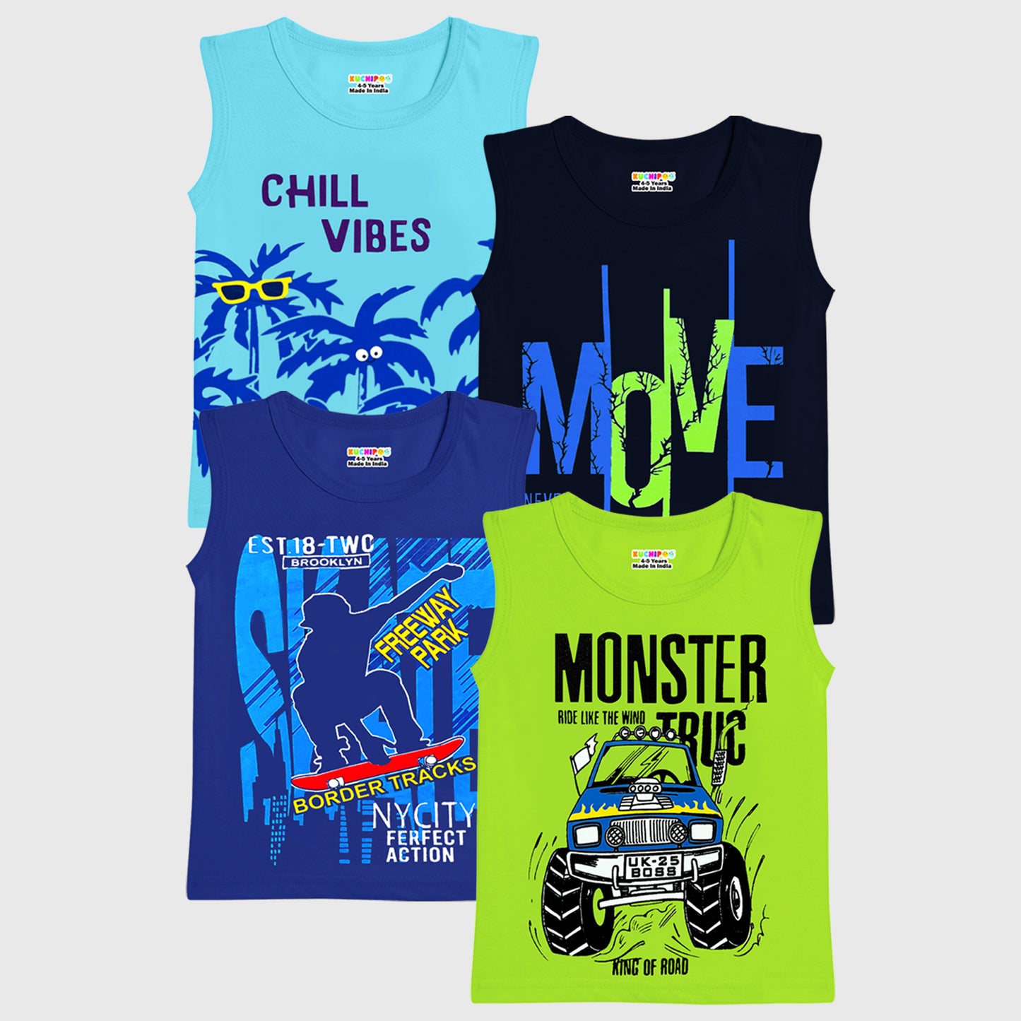 KUCHIPOO Boys Sleeves less T-Shirts