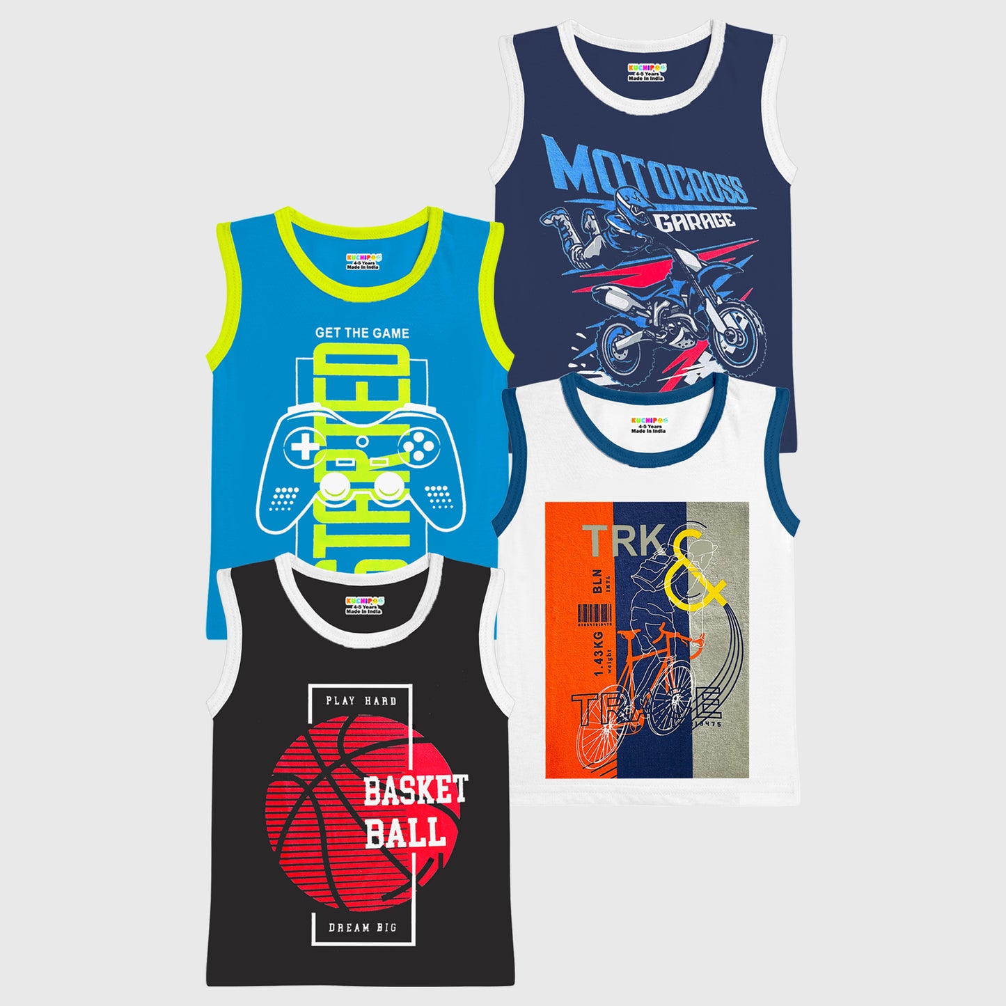 KUCHIPOO Boys Sleeves less T-Shirts