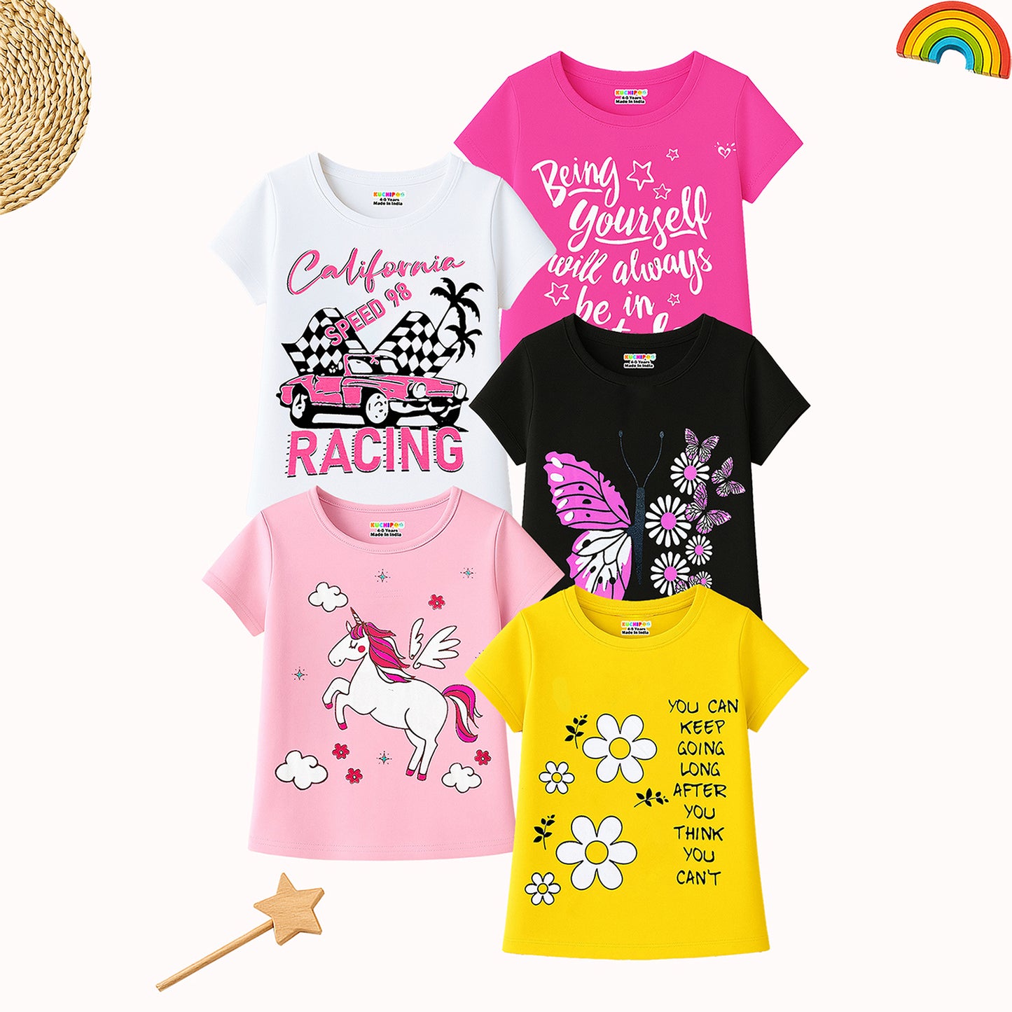 KUCHIPOO Girls Half Sleeves T-Shirts