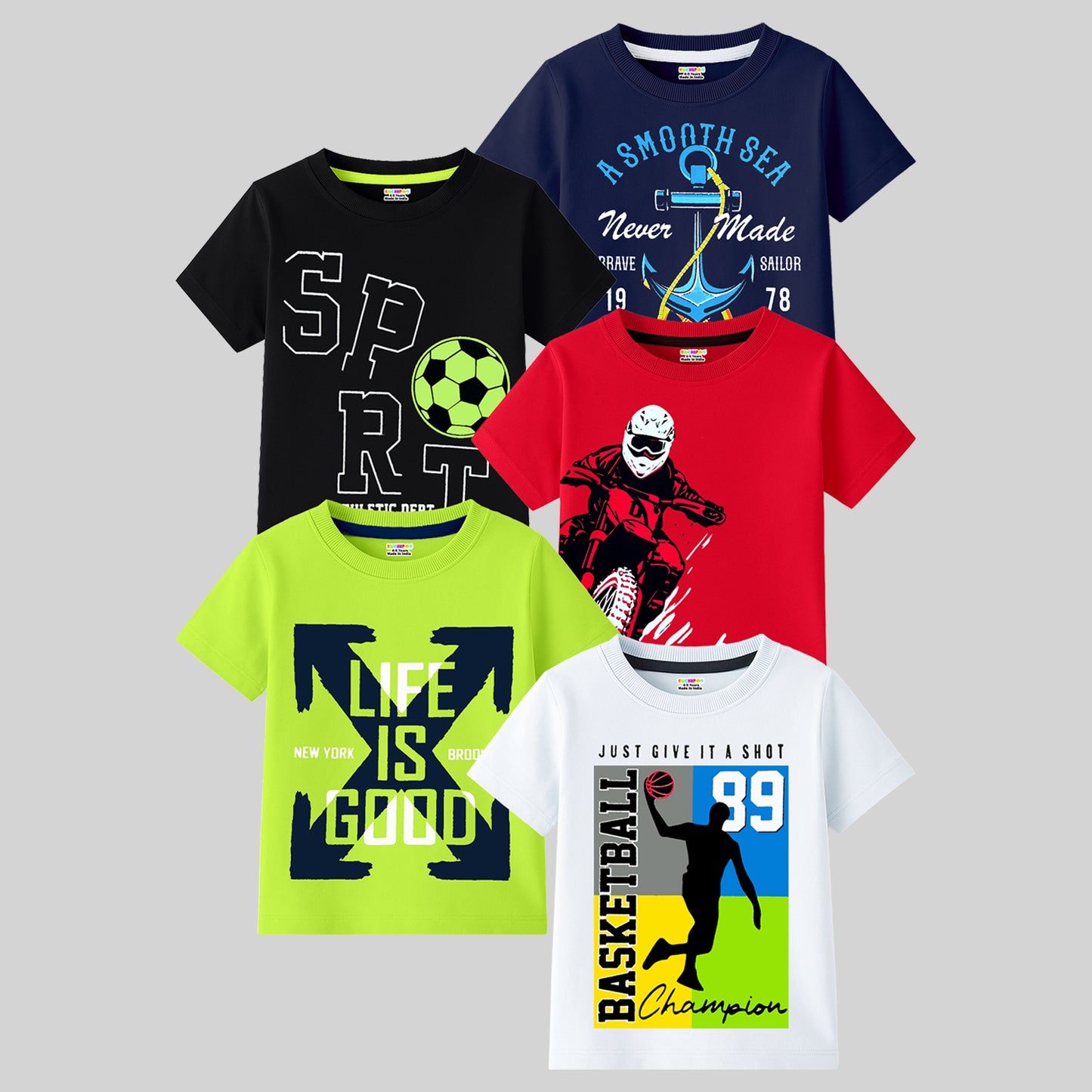 KUCHIPOO Boys Half Sleeves T-Shirts