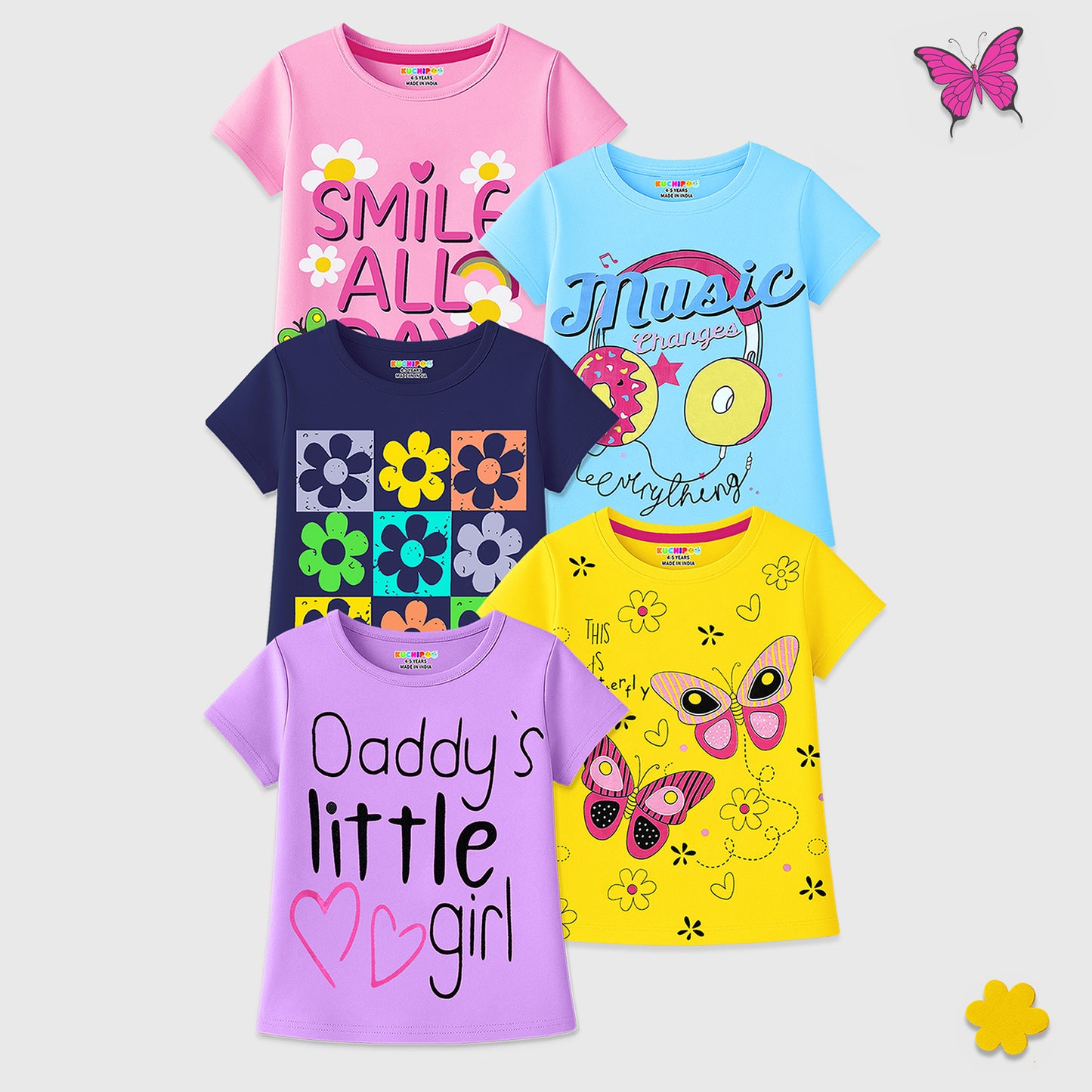 KUCHIPOO Girls Half Sleeves T-Shirts