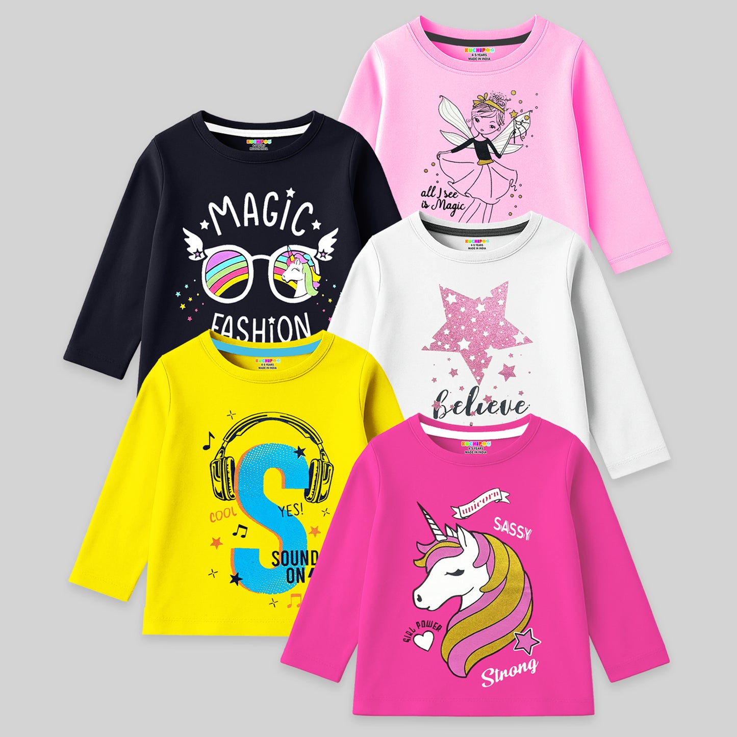 Kuchipoo Girls Full Sleeves Cotton T-Shirt