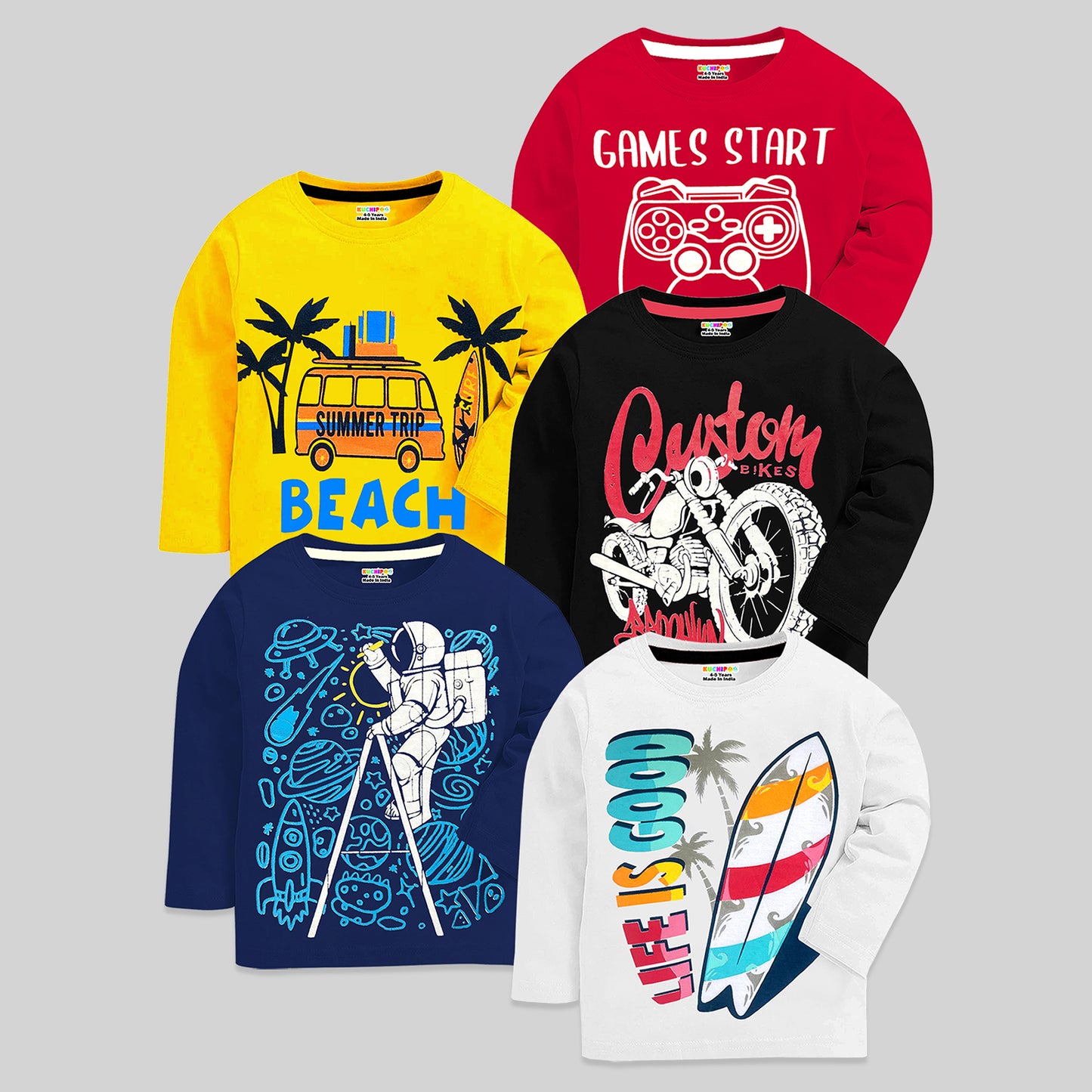 KUCHIPOO Boys Full Sleeves T-Shirts