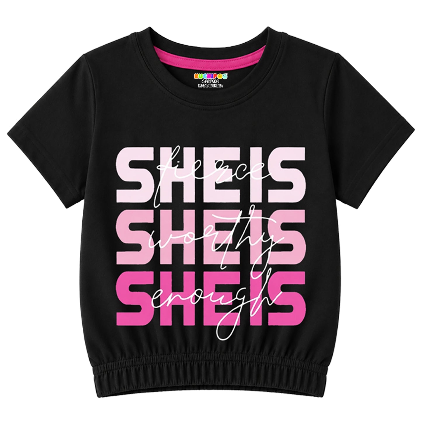 Kuchipoo Girls Cotton Crop Top | Half Sleeve Graphic Printed Summer T-Shirt with Elastic Waist | Soft & Breathable Casual Wear for Kids | Pack of 5