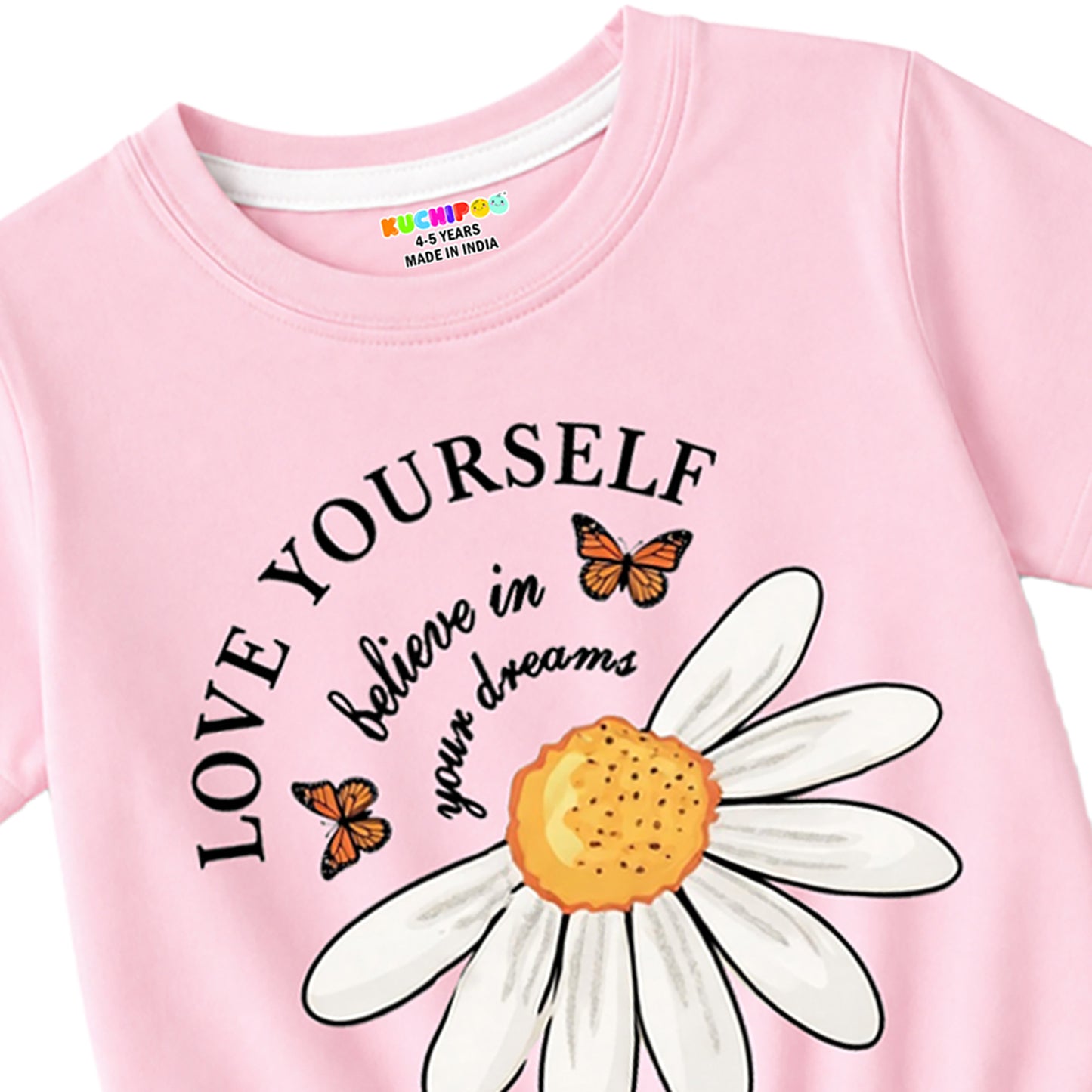 Kuchipoo Girls Cotton Crop Top | Half Sleeve Graphic Printed Summer T-Shirt with Elastic Waist | Soft & Breathable Casual Wear for Kids | Pack of 5