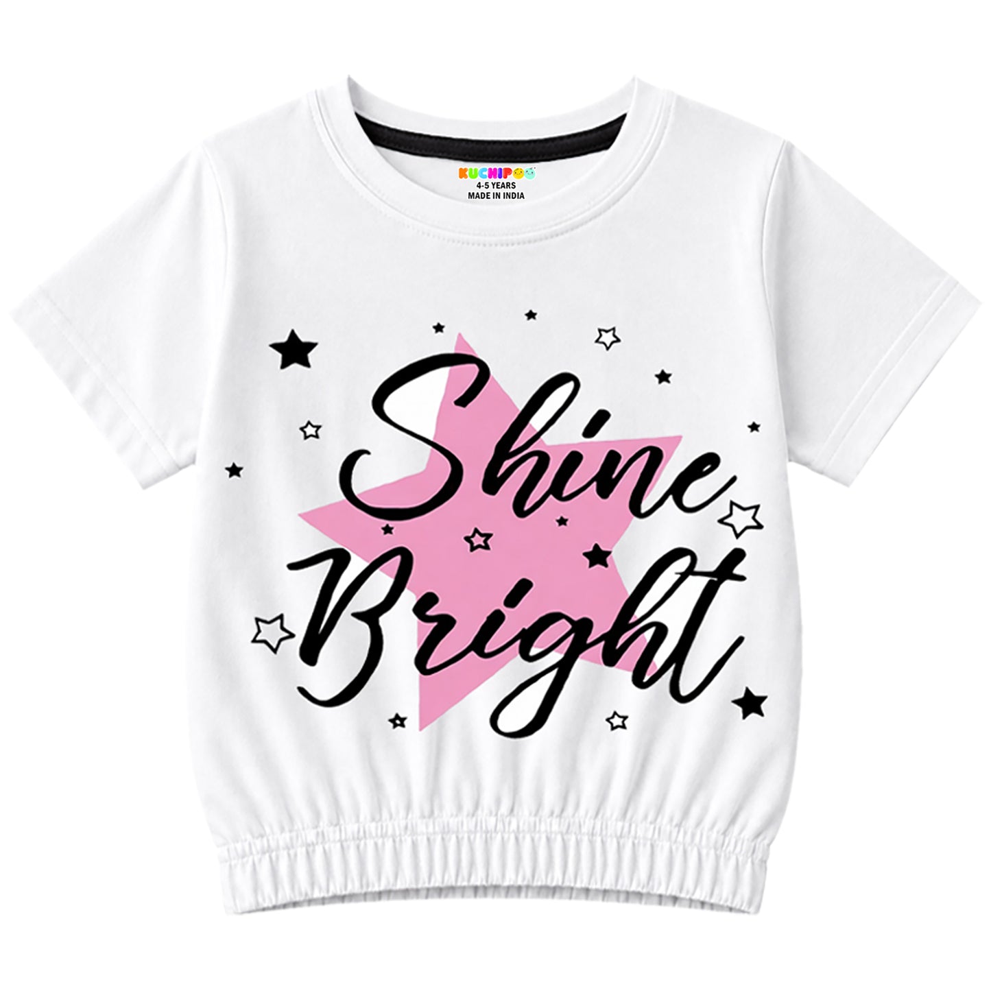 Kuchipoo Girls Cotton Crop Top | Half Sleeve Graphic Printed Summer T-Shirt with Elastic Waist | Soft & Breathable Casual Wear for Kids | Pack of 5