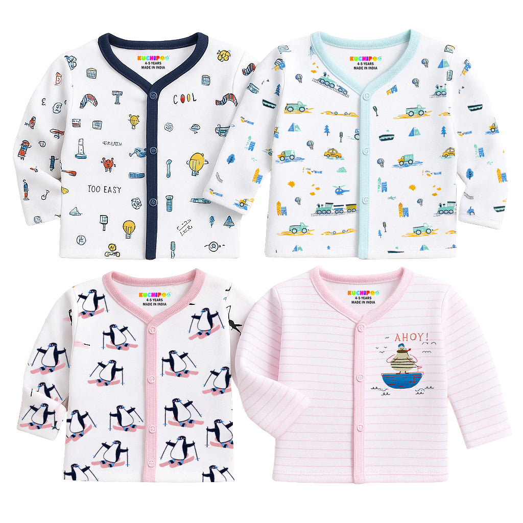 Kuchipoo Baby Boys Front Open Full Sleeves 100% Cotton T-Shirt