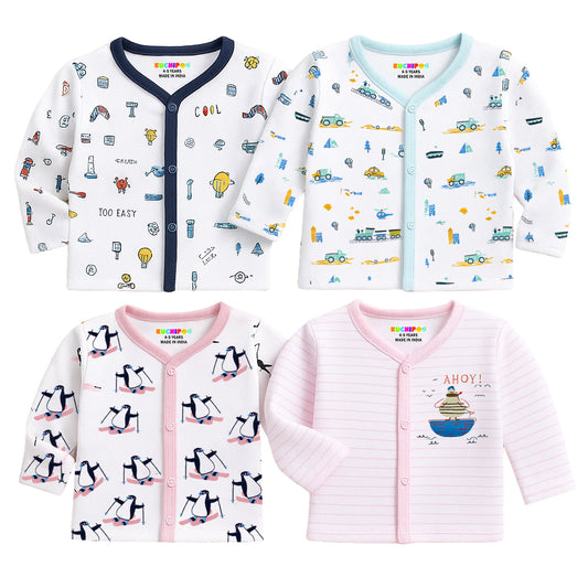 Kuchipoo Baby Boys Front Open Full Sleeves 100% Cotton T-Shirt