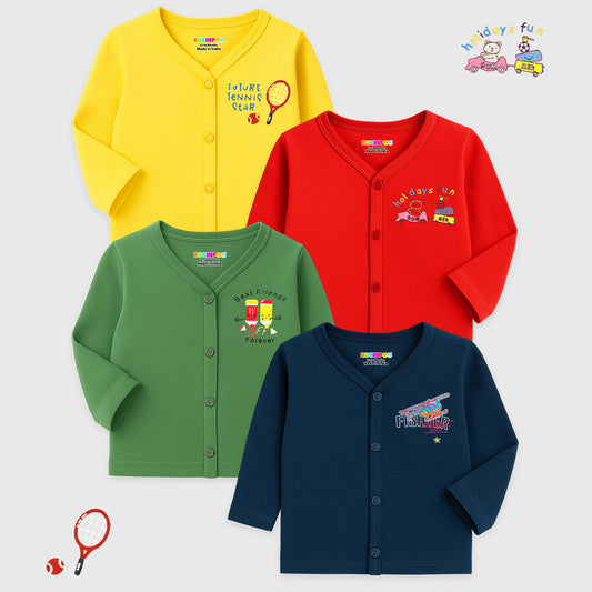 Kuchipoo Baby Boys Front Open Full Sleeves 100% Cotton T-Shirt