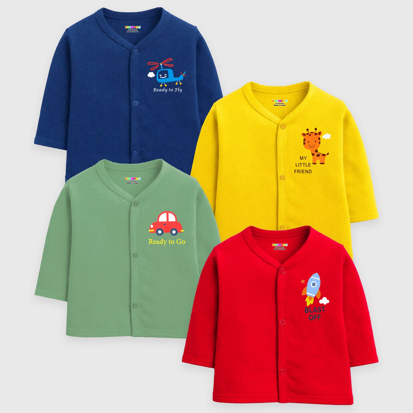 Kuchipoo Baby Boys Front Open Full Sleeves 100% Cotton T-Shirt