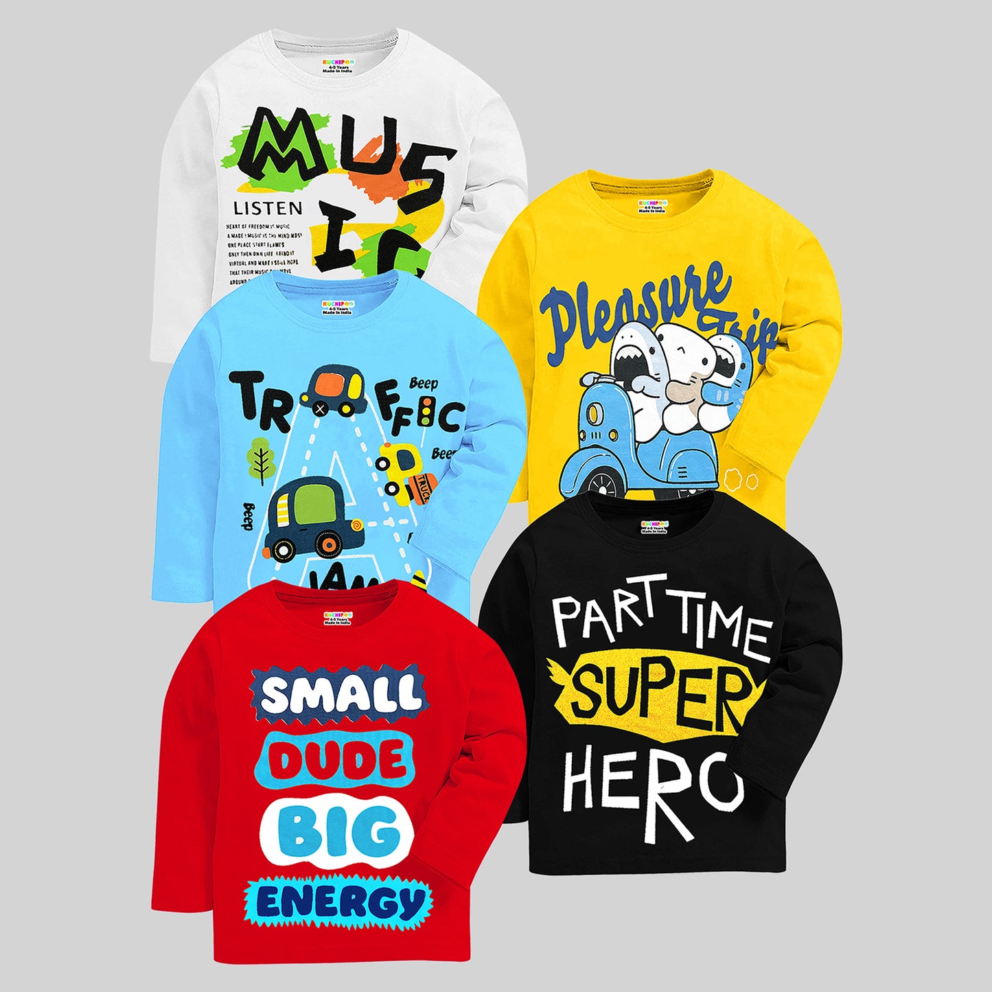 KUCHIPOO Boys Full Sleeves T-Shirts