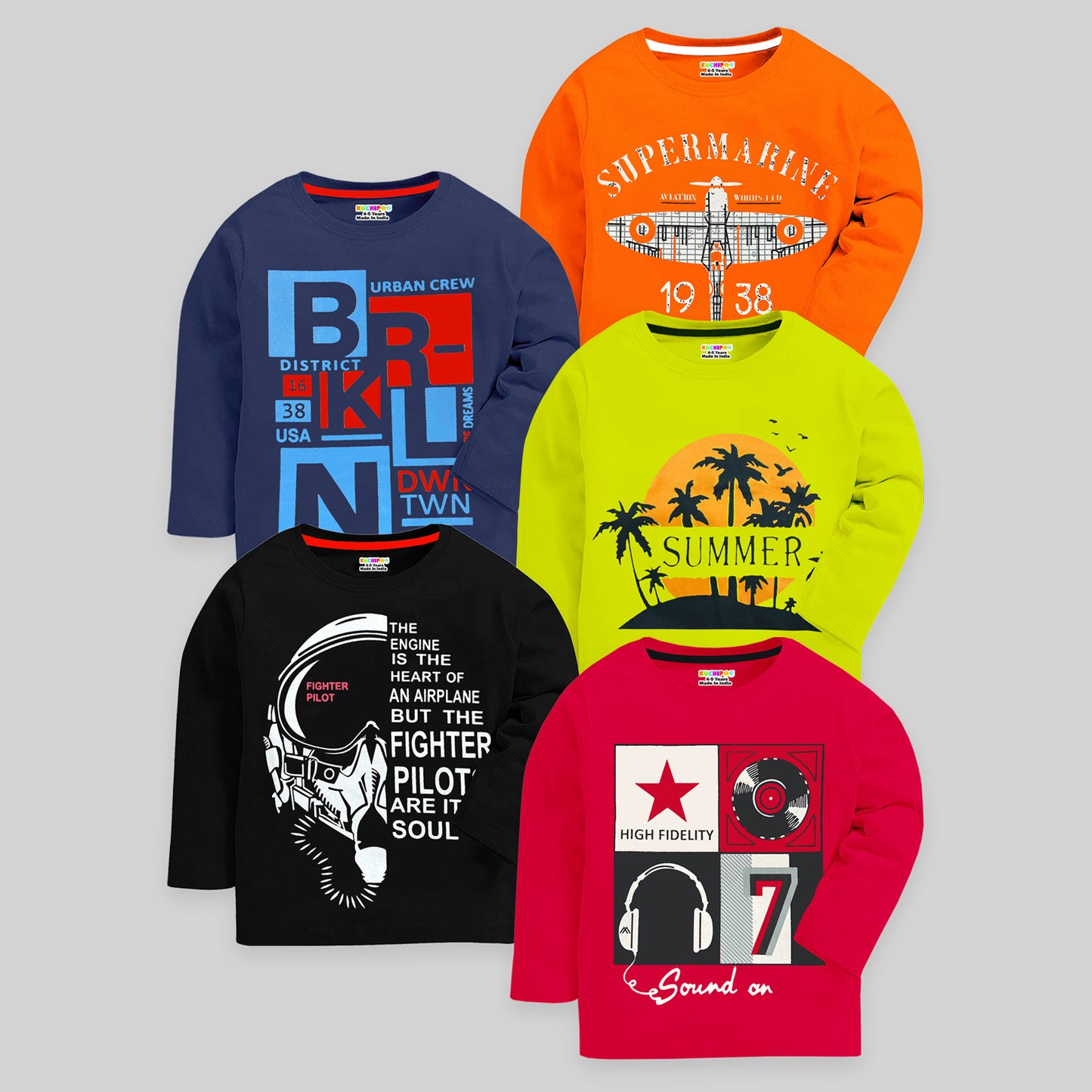 KUCHIPOO Boys Full Sleeves T-Shirts