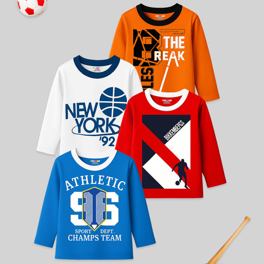 Kuchipoo Boys Full Sleeves Cotton T-Shirt - Pack of 4