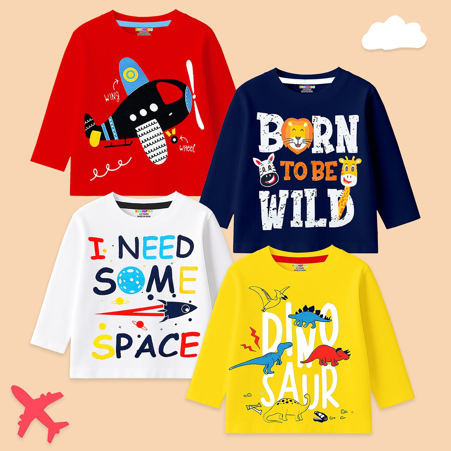 Kuchipoo Baby Boy Full Sleeves Regular Fit Cotton T-Shirt