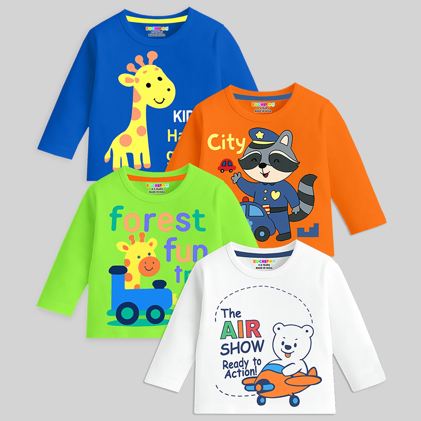 Kuchipoo Boys Full Sleeves Regular Fit Cotton T-Shirt