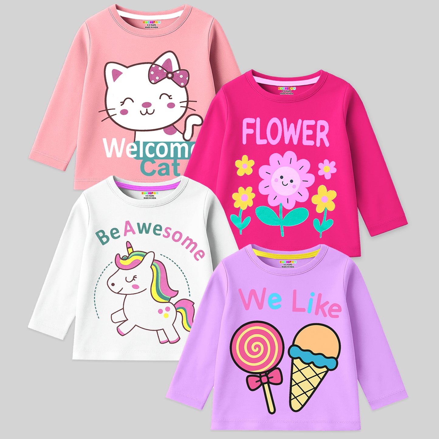 Kuchipoo Baby Girl Full Sleeves Regular Fit Cotton T-Shirt
