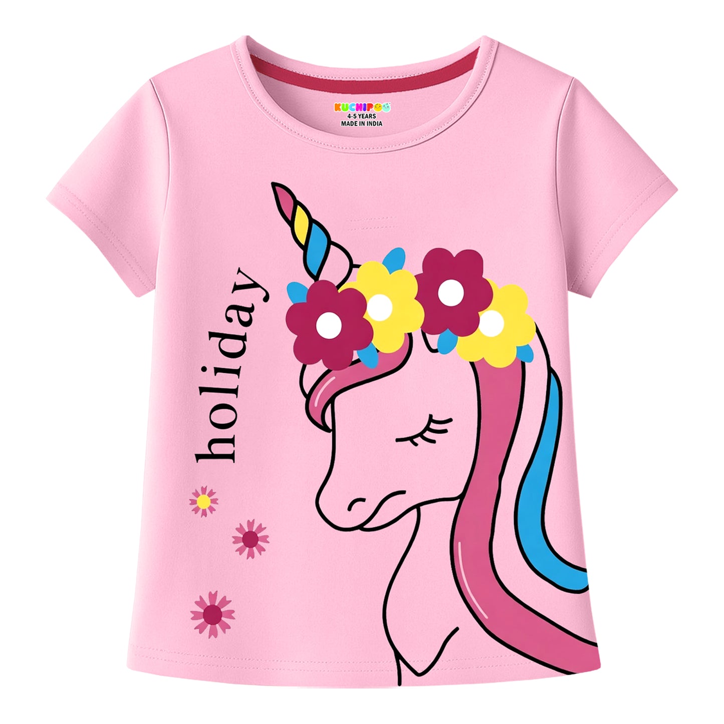 Kuchipoo Girls Cotton Printed T-Shirts | Half Sleeve Round Neck | Soft & Comfortable Casual Wear for Kids | Pack of 5