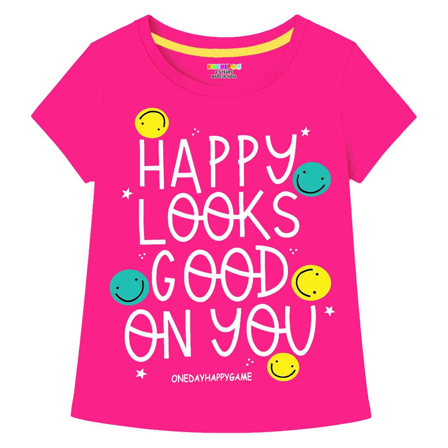 Kuchipoo Girls Cotton Printed T-Shirts | Half Sleeve Round Neck | Soft & Comfortable Casual Wear for Kids | Pack of 5