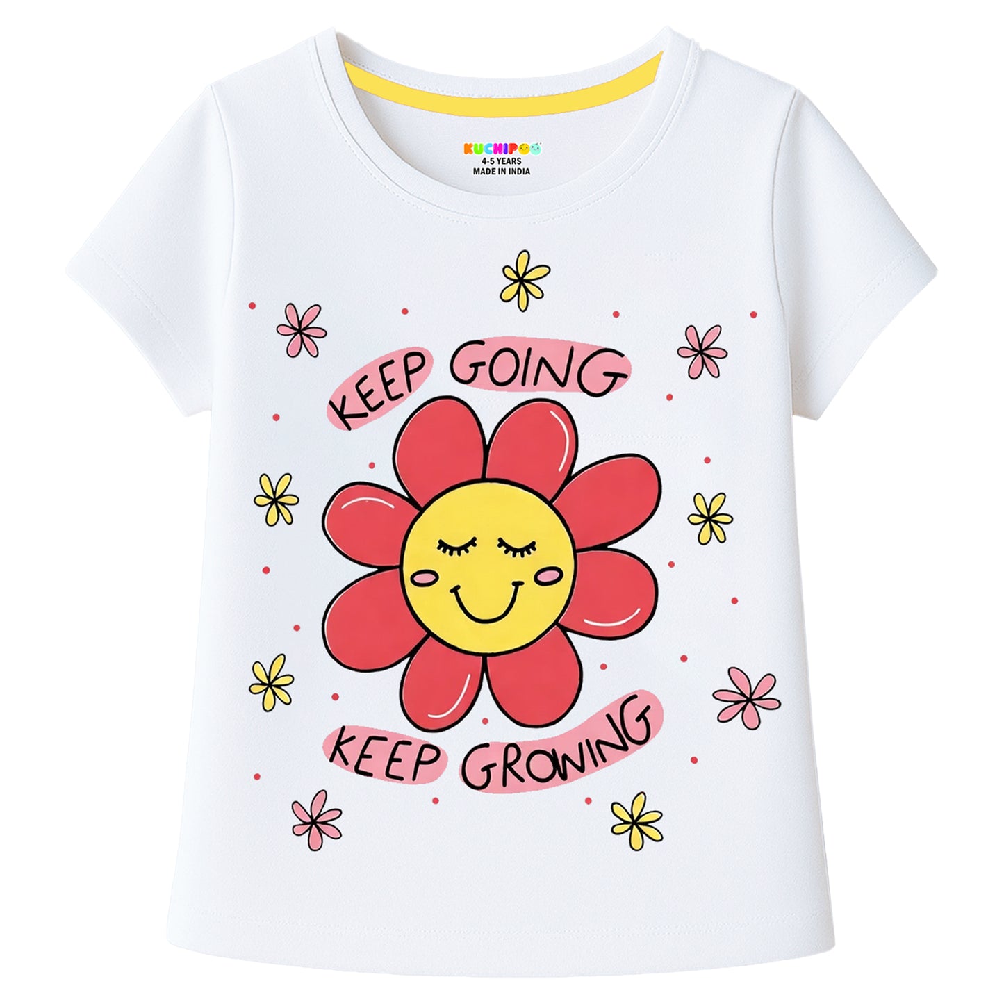 Kuchipoo Girls Cotton Printed T-Shirts | Half Sleeve Round Neck | Soft & Comfortable Casual Wear for Kids | Pack of 5