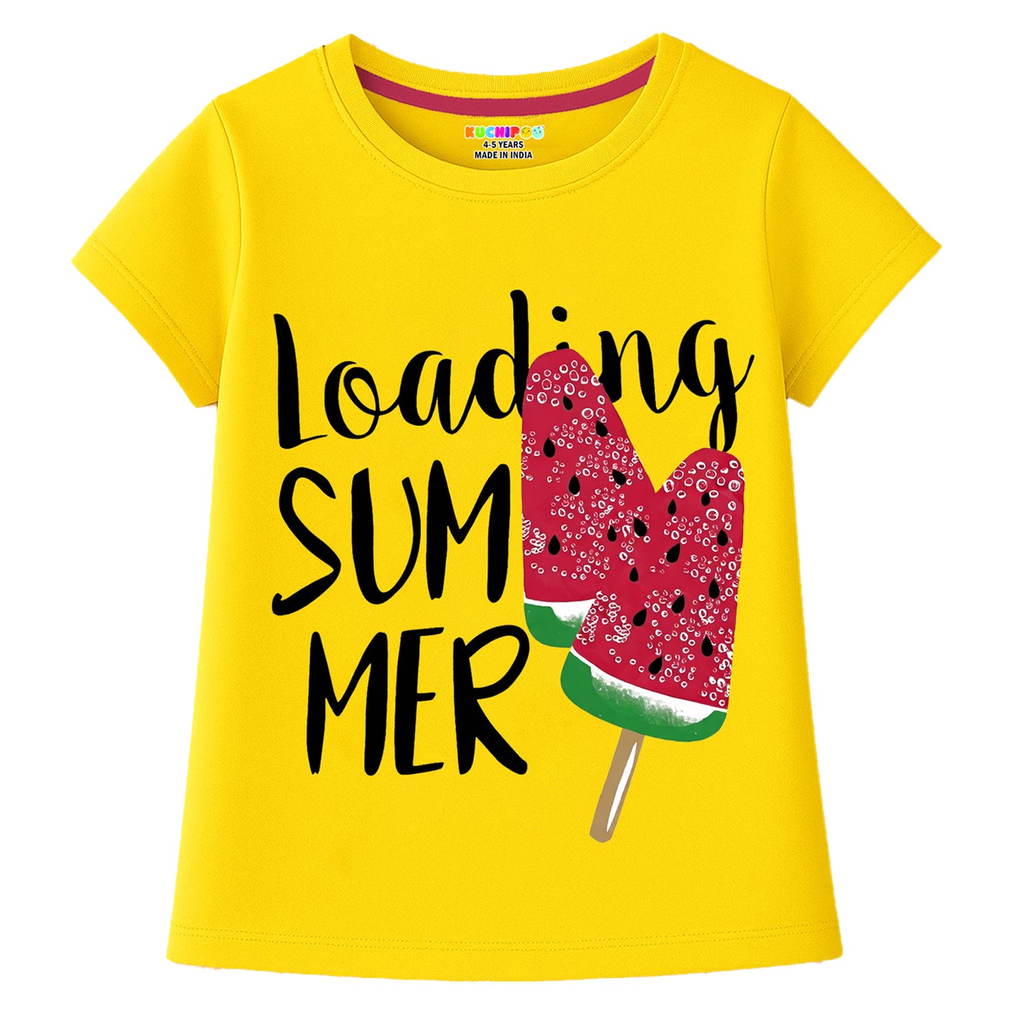 Kuchipoo Girls Cotton Printed T-Shirts | Half Sleeve Round Neck | Soft & Comfortable Casual Wear for Kids | Pack of 5