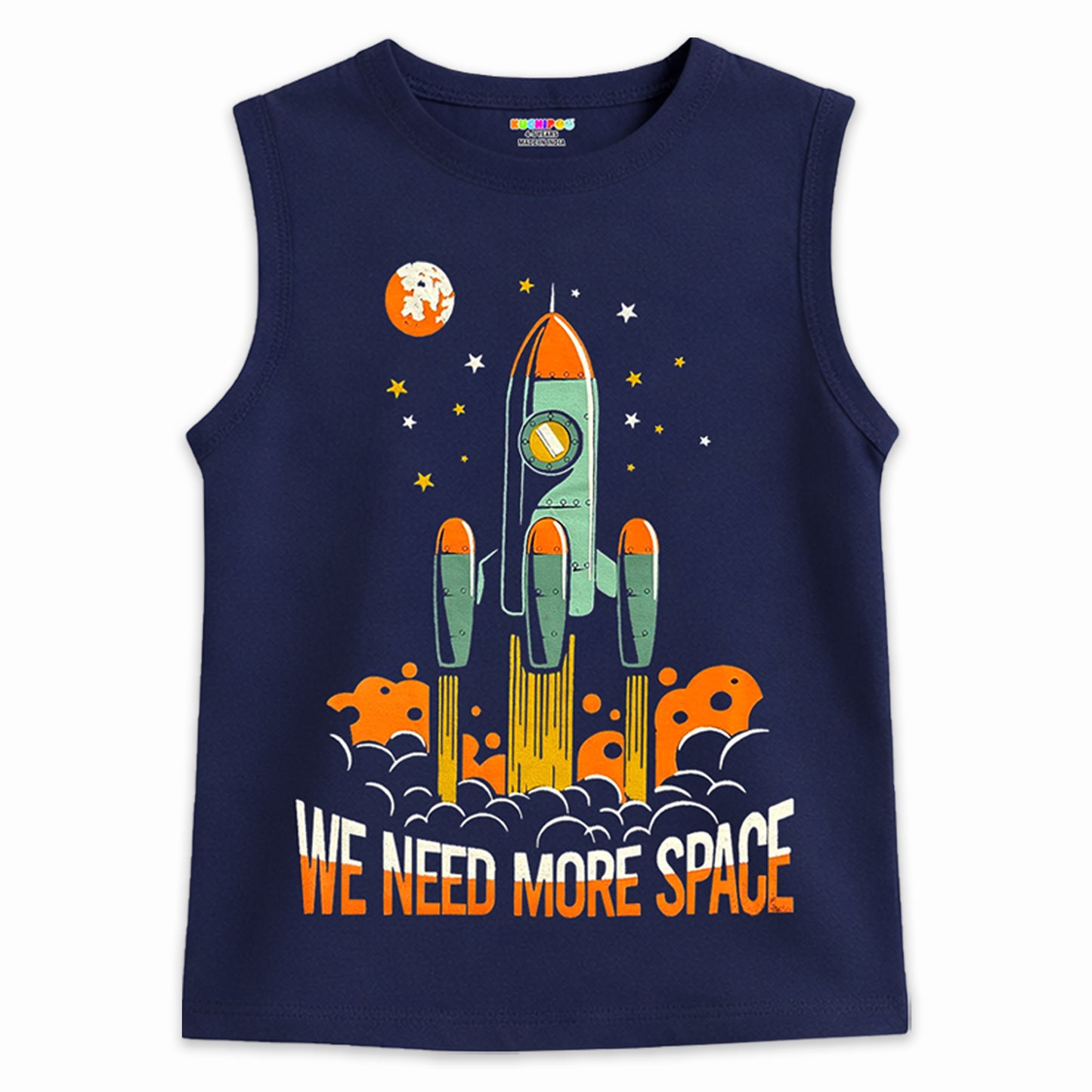 Kuchipoo Boys Sleeveless Cotton T-Shirt | Cute Graphic Print | Soft & Breathable Fabric | Round Neck Summer Top | Casual for Kids | Pack of 5