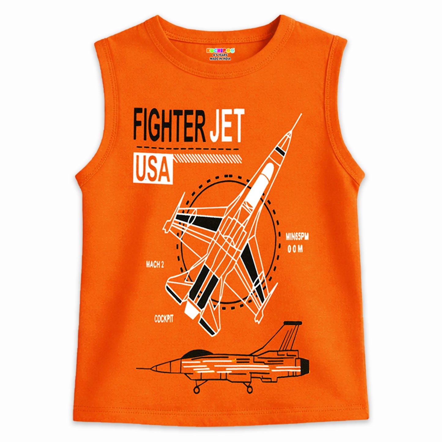 Kuchipoo Boys Sleeveless Cotton T-Shirt | Cute Graphic Print | Soft & Breathable Fabric | Round Neck Summer Top | Casual for Kids | Pack of 5